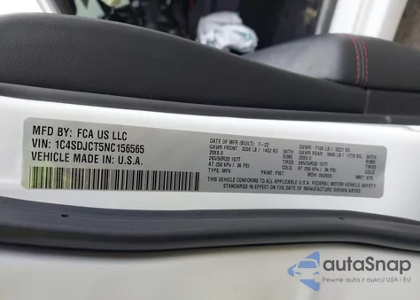 2022 Dodge Durango R/T Plus Awd z USA, uszkodzony, nr VIN 1C4SDJCT5NC156565